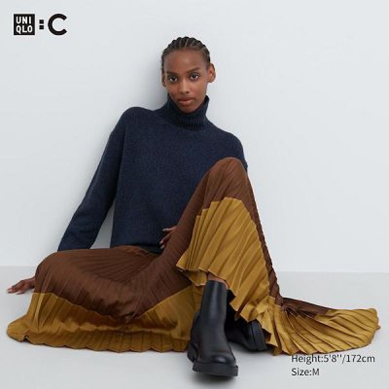 Uniqlo Pleated Color Block レディース スカート ブラウン | 9987115