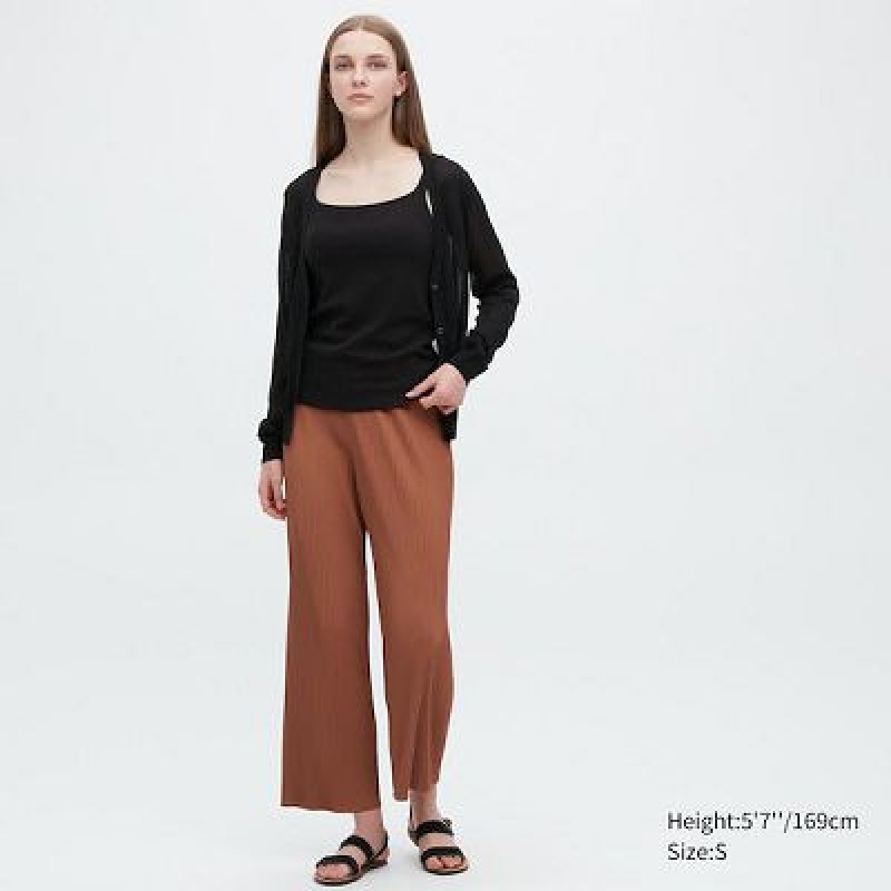 Uniqlo Pleated Straight レディース パンツ ブラウン | 4414743