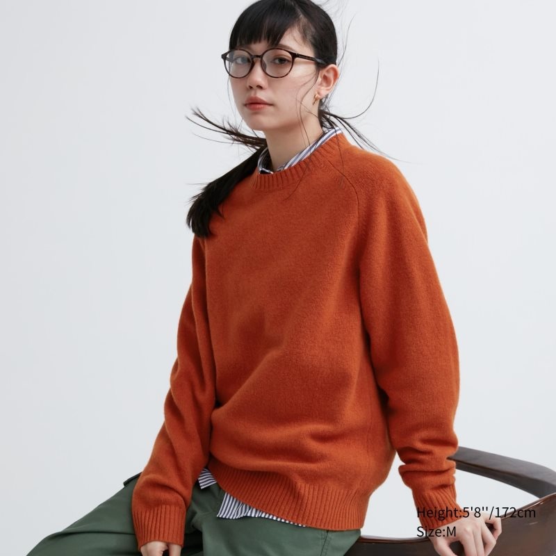 Uniqlo Premium Lambswool Crew Neck Long Sleeve メンズ セーター オレンジ | 69383