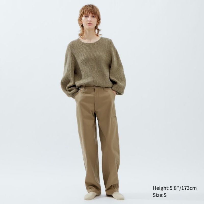 Uniqlo Premium Lambswool Volume Long-Sleeve レディース セーター カーキ | 8923940