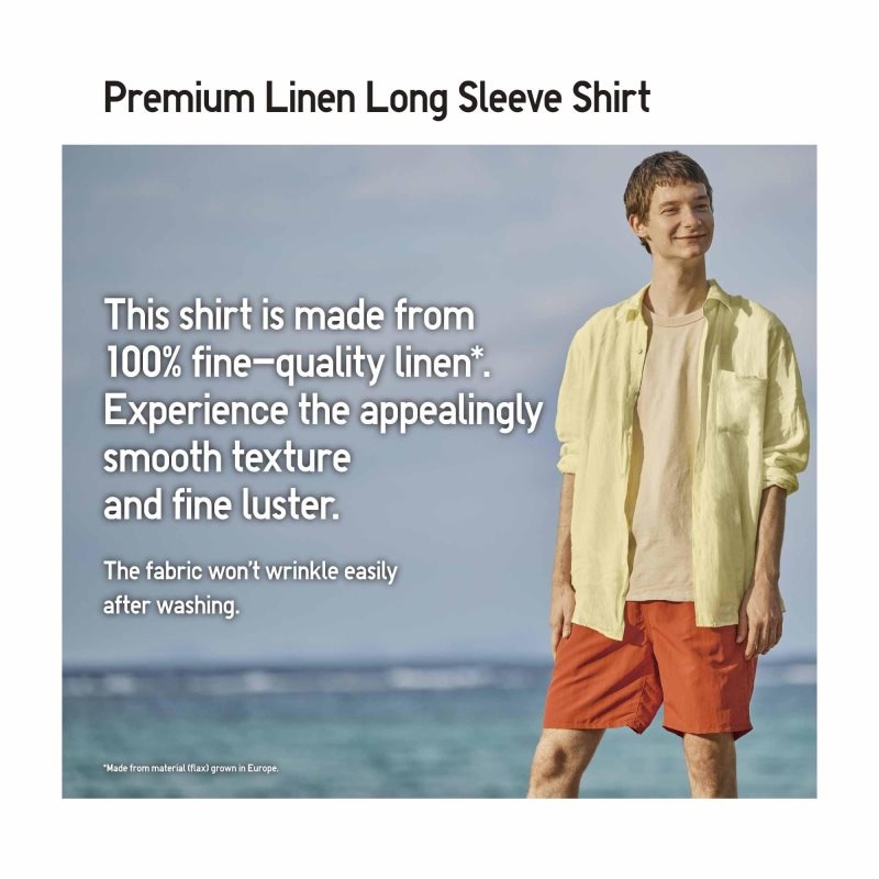 Uniqlo Premium Linen Long-sleeve メンズ シャツ 黒 | 7309507