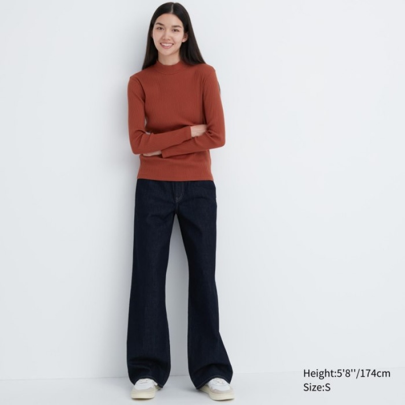 Uniqlo Ribbed High Neck Long-Sleeve レディース Tシャツ 紫 | 9591574