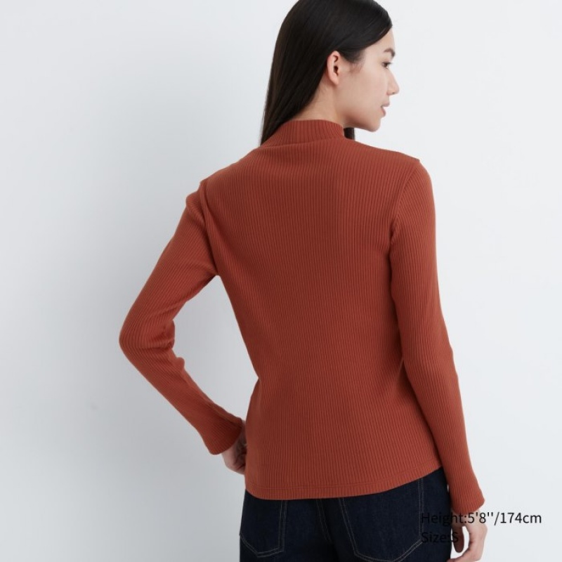 Uniqlo Ribbed High Neck Long-Sleeve レディース Tシャツ 紫 | 9591574