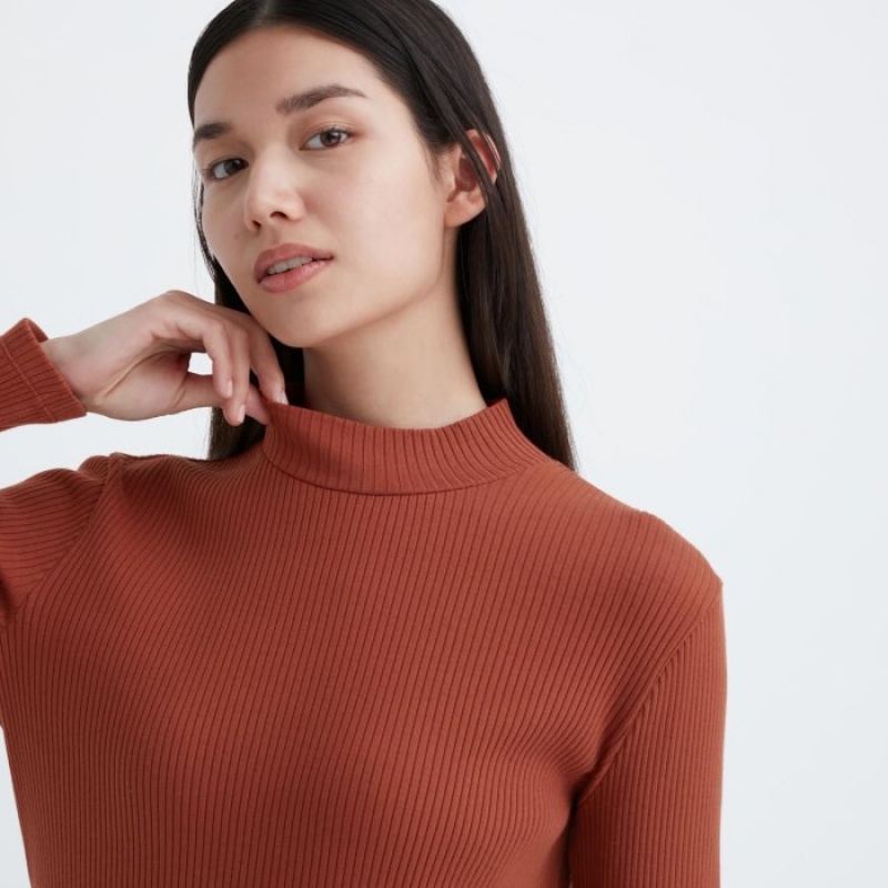 Uniqlo Ribbed High Neck Long-Sleeve レディース Tシャツ 紫 | 9591574