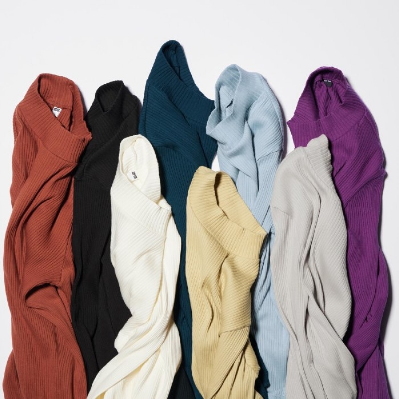 Uniqlo Ribbed High Neck Long-Sleeve レディース Tシャツ 紫 | 9591574