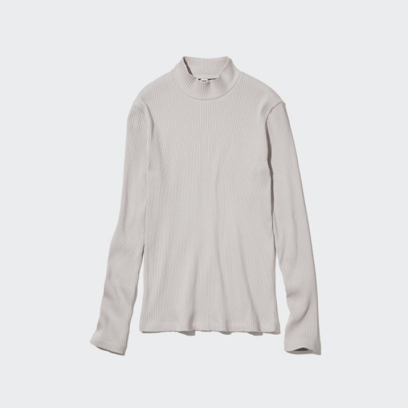 Uniqlo Ribbed High Neck Long-Sleeve レディース Tシャツ 紫 | 9591574