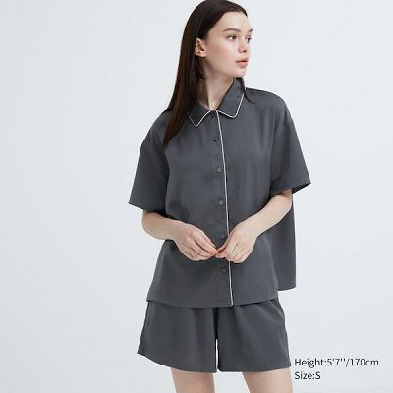 Uniqlo Satin Short-Sleeves レディース パジャマ グレー | 1822526