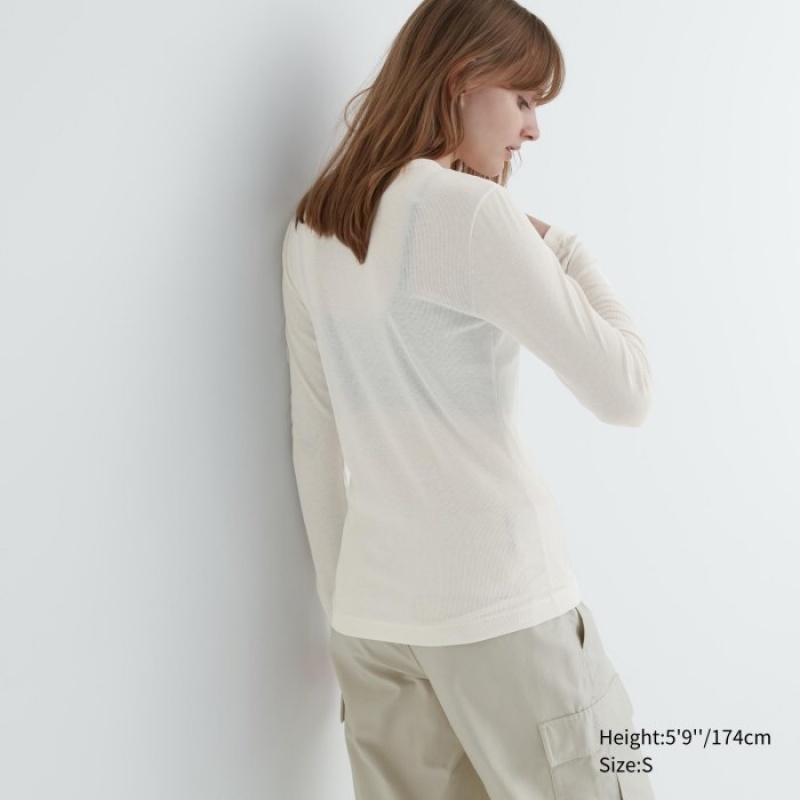 Uniqlo Sheer Jersey Crew Neck Long-Sleeve レディース Tシャツ 白 | 1438913