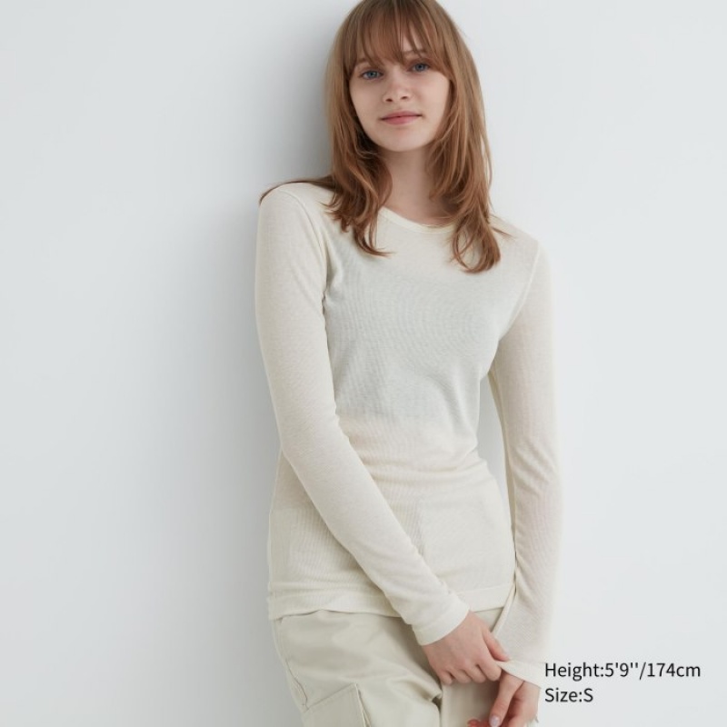 Uniqlo Sheer Jersey Crew Neck Long-Sleeve レディース Tシャツ 白 | 1438913