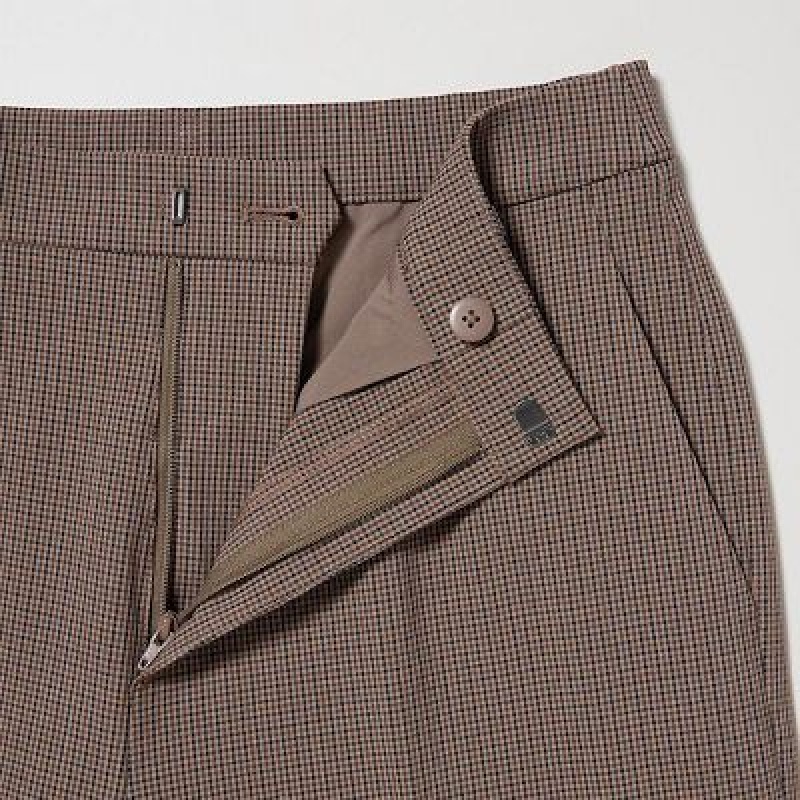 Uniqlo Smart Ankle (2-Way Stretch Check) レディース パンツ ブラウン | 6975639