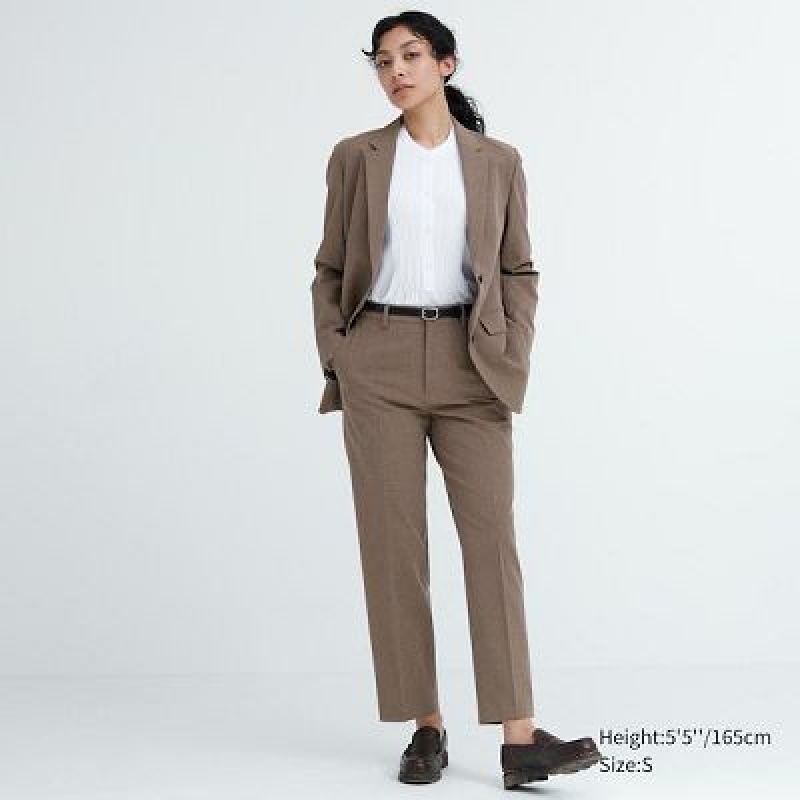 Uniqlo Smart Ankle (2-Way Stretch Check) レディース パンツ ブラウン | 6975639
