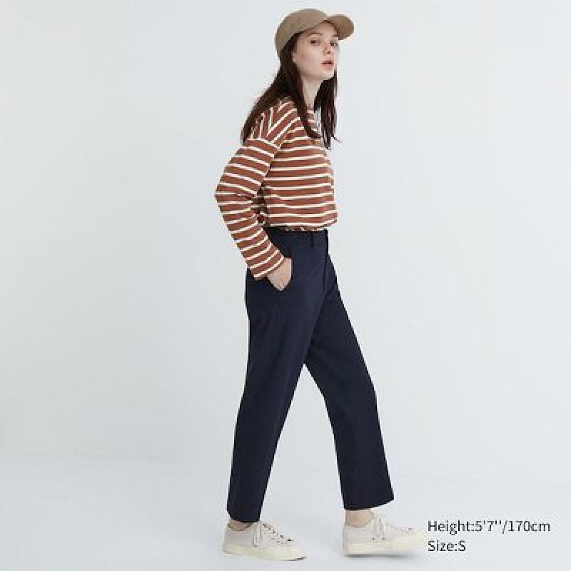 Uniqlo Smart Ankle (2-Way Stretch) レディース パンツ ネイビー | 1985756