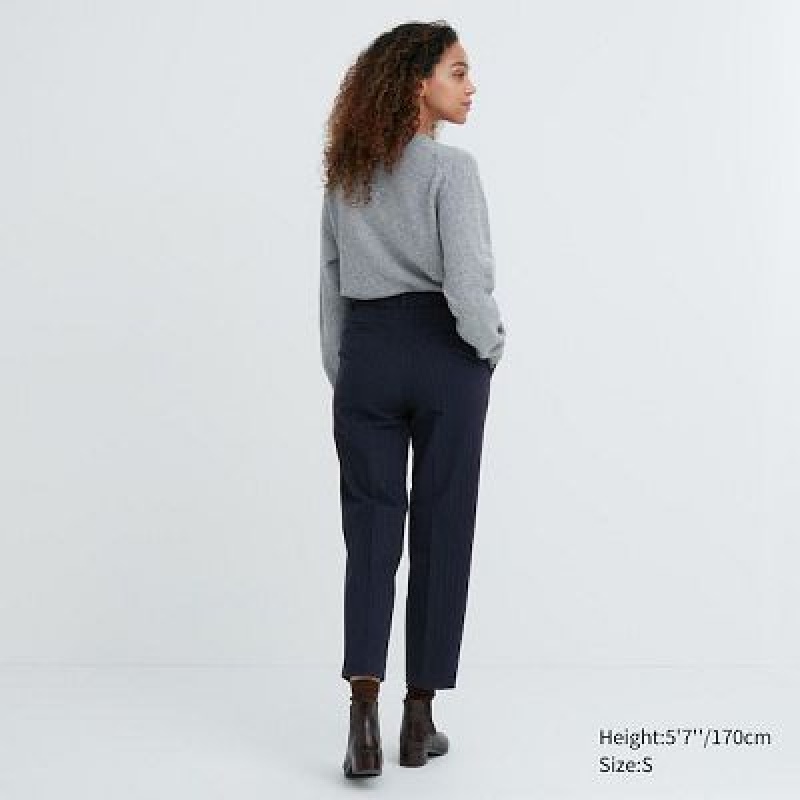 Uniqlo Smart Brushed Ankle (Pinstripe) レディース パンツ ネイビー | 3758653