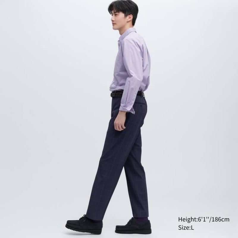 Uniqlo Smart Patterned Ankle Length メンズ パンツ ネイビー | 7116751