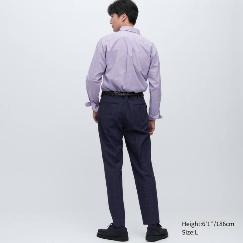 Uniqlo Smart Patterned Ankle Length メンズ パンツ ネイビー | 7116751