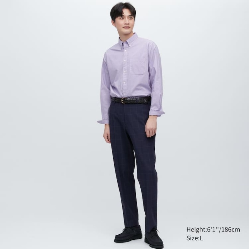Uniqlo Smart Patterned Ankle Length メンズ パンツ ネイビー | 7116751