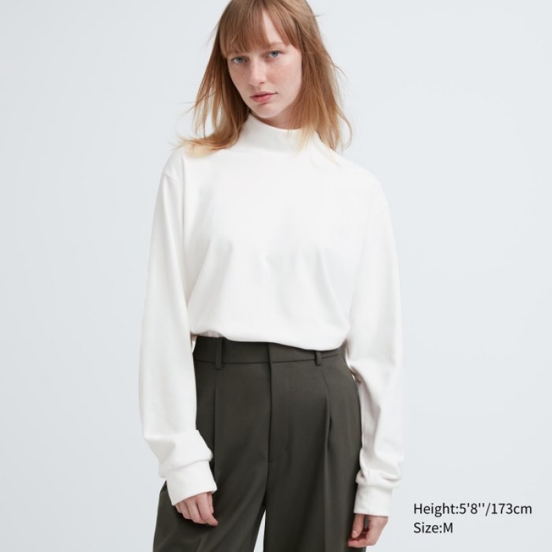 Uniqlo Smooth Fleece Mock Neck Long-Sleeve レディース Tシャツ 紫 | 1801916