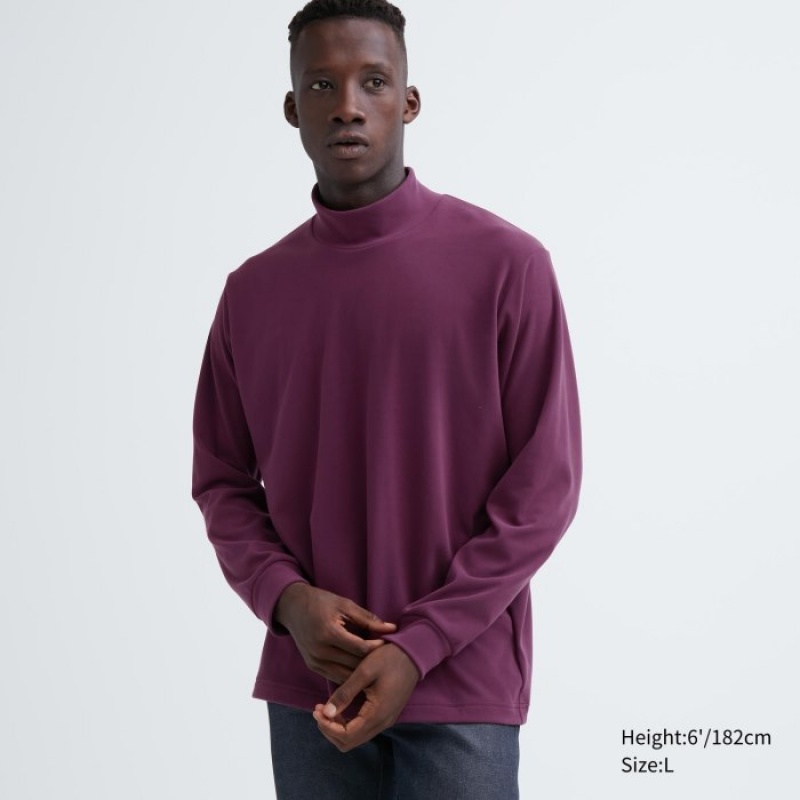 Uniqlo Smooth Fleece Mock Neck Long-Sleeve レディース Tシャツ 紫 | 1801916