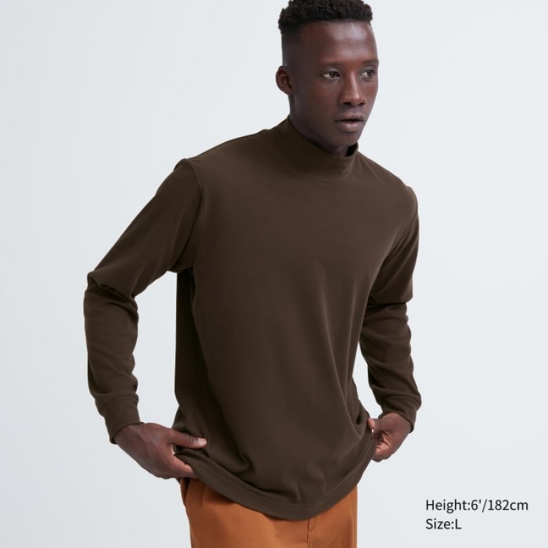 Uniqlo Smooth Fleece Mock Neck Long-Sleeve レディース Tシャツ ブラウン | 6156683