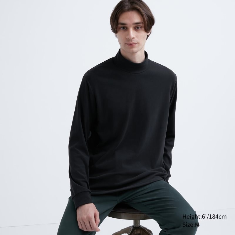 Uniqlo Smooth Fleece Mock Neck メンズ Tシャツ 黒 | 9065540