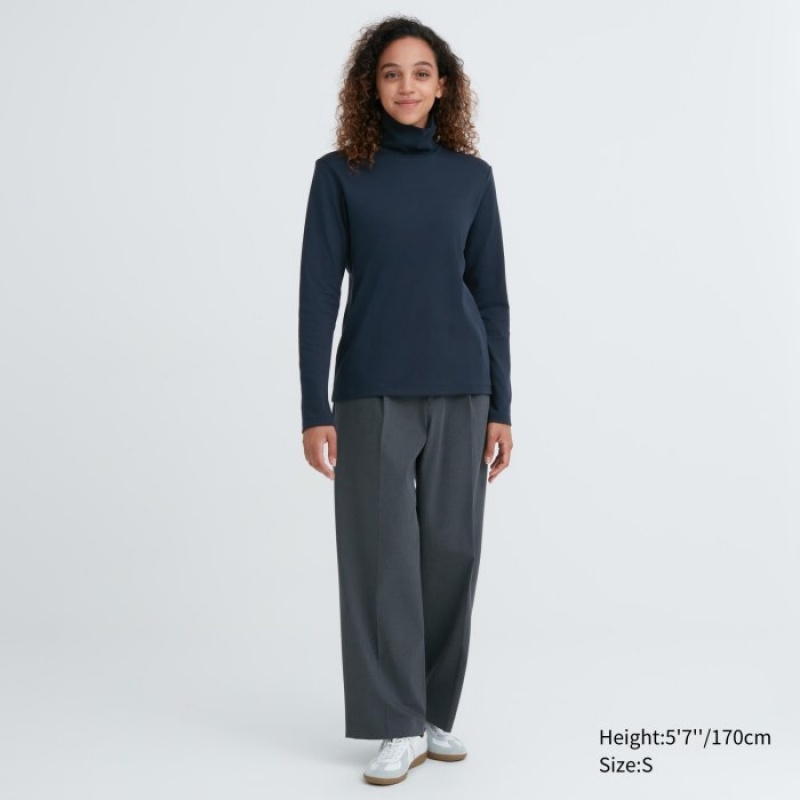 Uniqlo Smooth Stretch Cotton Turtleneck Long-Sleeve レディース Tシャツ ピンク | 9650170