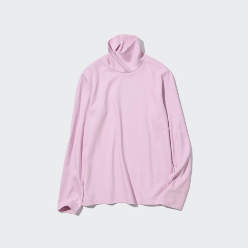 Uniqlo Smooth Stretch Cotton Turtleneck Long-Sleeve レディース Tシャツ ピンク | 9650170