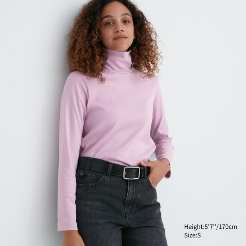 Uniqlo Smooth Stretch Cotton Turtleneck Long-Sleeve レディース Tシャツ ピンク | 9650170