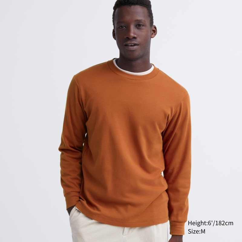 Uniqlo Soft Brushed Crew Neck Long-sleeve メンズ Tシャツ オレンジ | 8441424
