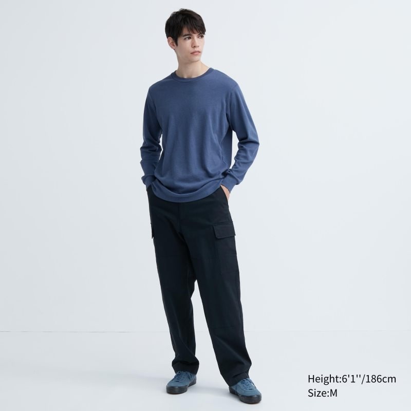 Uniqlo Soft Brushed Crew Neck Long-sleeve メンズ Tシャツ 青 | 202744