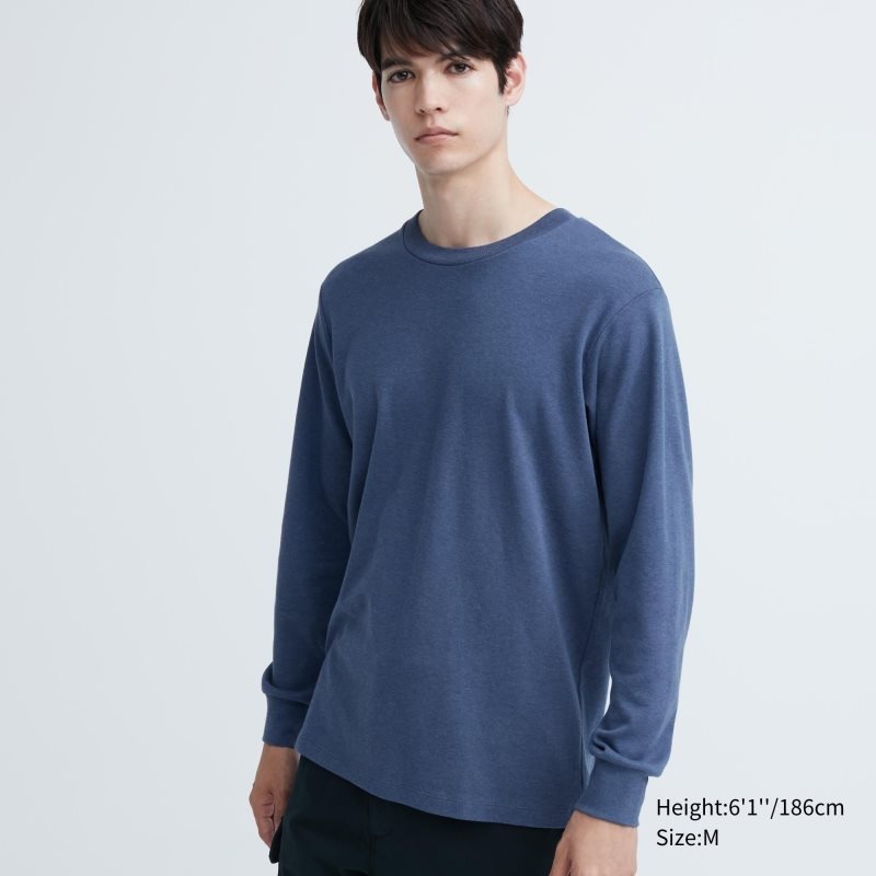 Uniqlo Soft Brushed Crew Neck Long-sleeve メンズ Tシャツ 青 | 202744