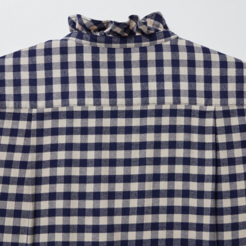 Uniqlo Soft Brushed Stand Collar Long-Sleeve レディース シャツ 青 | 8057235