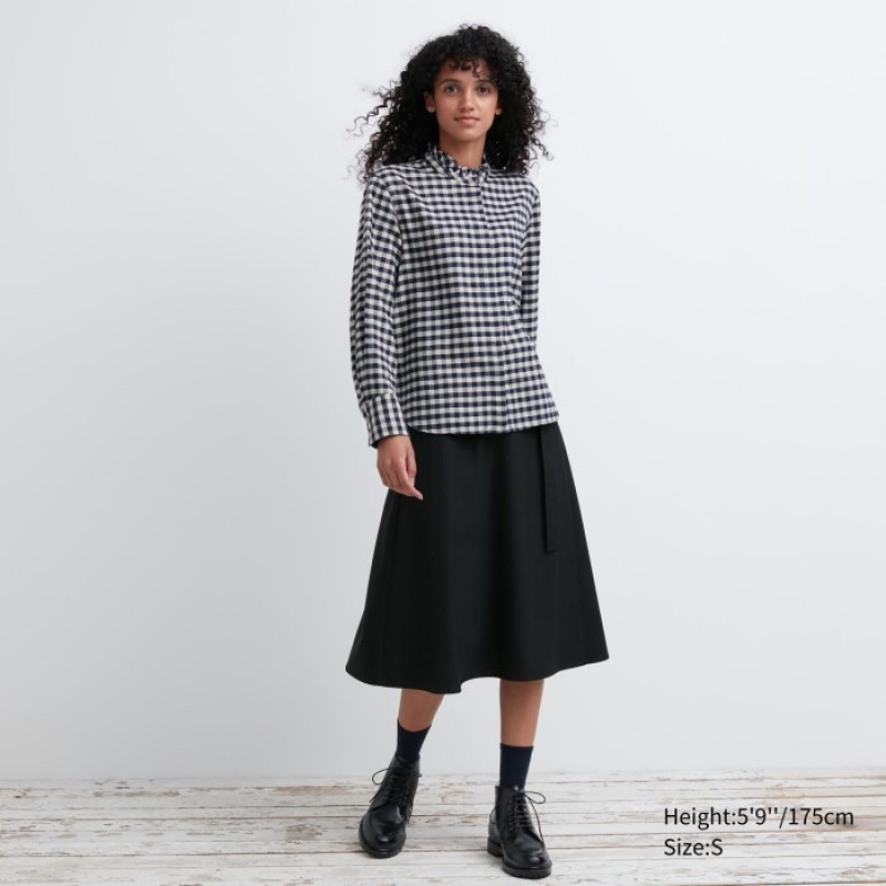 Uniqlo Soft Brushed Stand Collar Long-Sleeve レディース シャツ 青 | 8057235