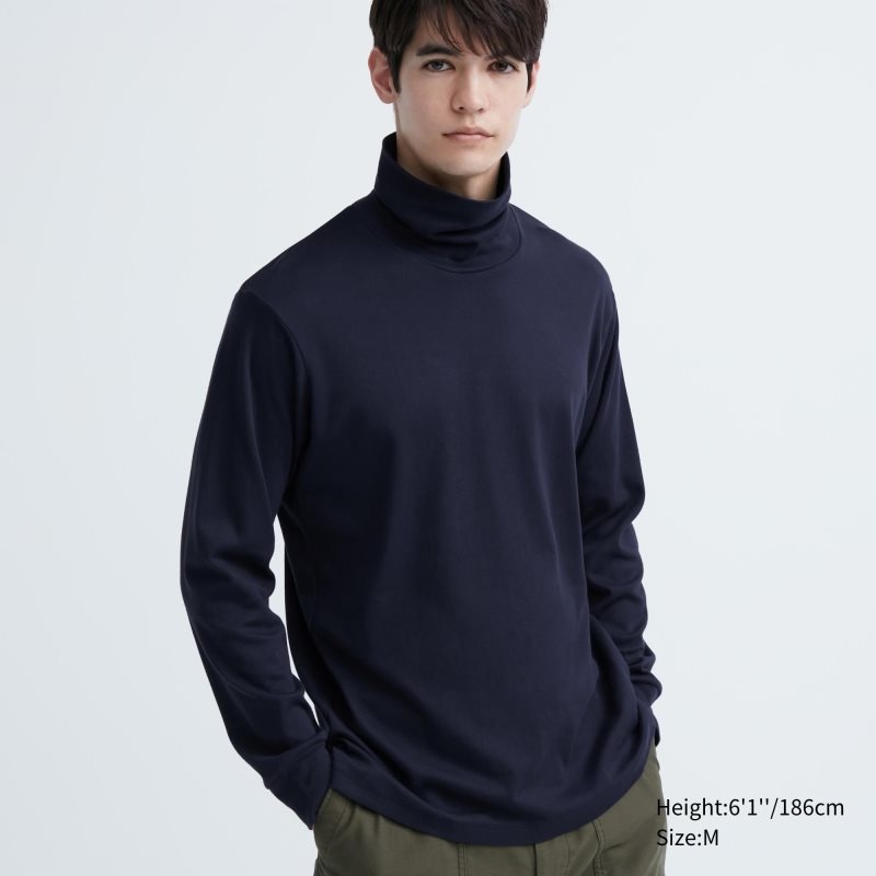 Uniqlo Soft Brushed Turtleneck Long-sleeve メンズ Tシャツ ネイビー | 2889155