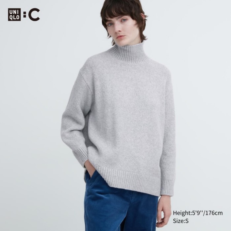 Uniqlo Soft Knit High Neck Long-Sleeve レディース セーター グレー | 3816964