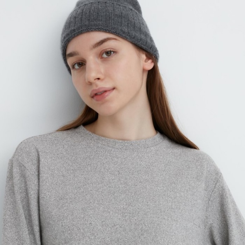 Uniqlo Soft Knitted Fleece Crew Neck Long-Sleeve レディース Tシャツ 紫 | 9657246