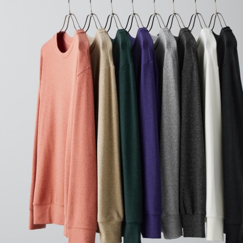 Uniqlo Soft Knitted Fleece Crew Neck Long-Sleeve レディース Tシャツ 紫 | 9657246
