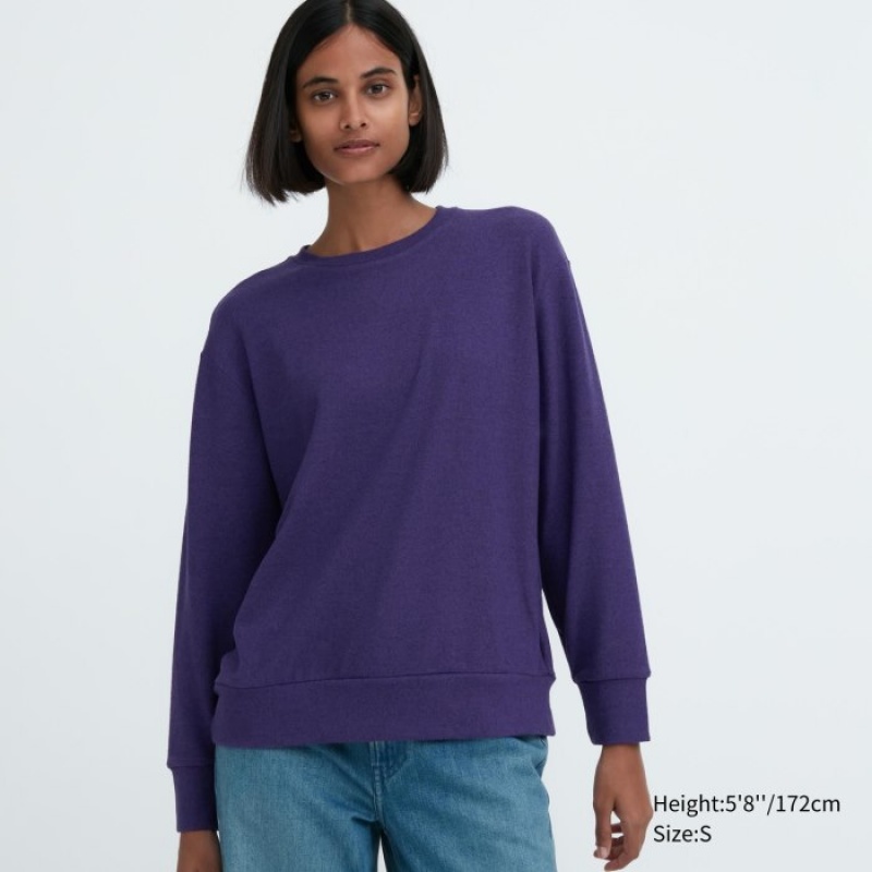 Uniqlo Soft Knitted Fleece Crew Neck Long-Sleeve レディース Tシャツ 紫 | 9657246
