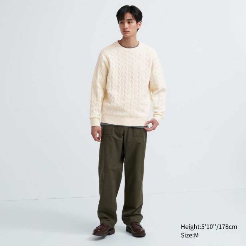 Uniqlo Souffle Yarn Cable Crew Neck Long-Sleeve レディース セーター 黄色 | 7387421