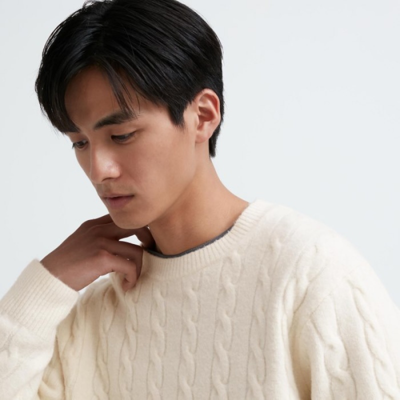 Uniqlo Souffle Yarn Cable Crew Neck Long-Sleeve レディース セーター 黄色 | 7387421