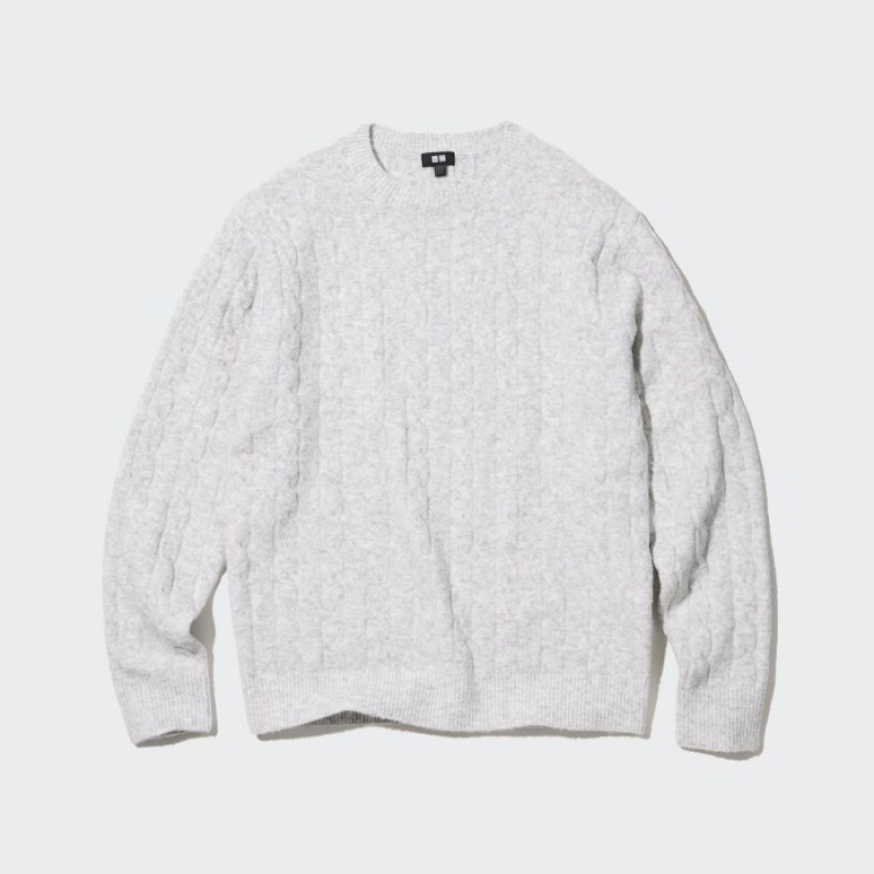 Uniqlo Souffle Yarn Cable Crew Neck Long-Sleeve レディース セーター 黄色 | 7387421