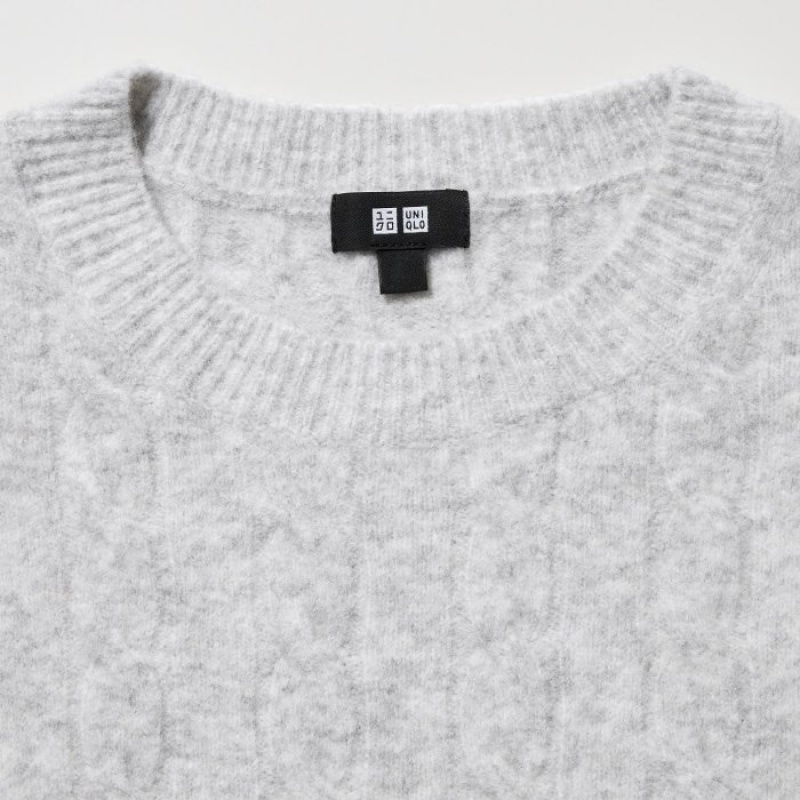 Uniqlo Souffle Yarn Cable Crew Neck Long-Sleeve レディース セーター 黄色 | 7387421