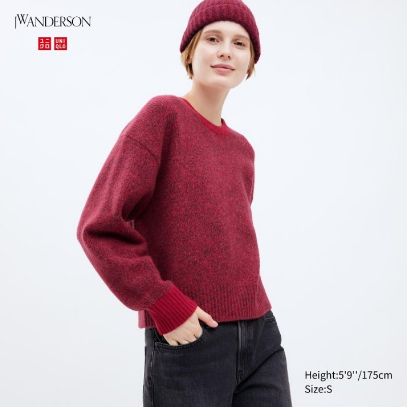 Uniqlo Souffle Yarn Crew Neck Long-Sleeve レディース セーター 赤 | 9627038