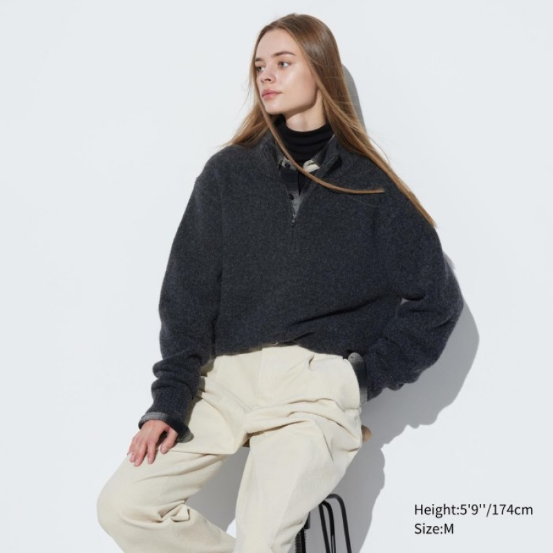 Uniqlo Souffle Yarn Half-Zip Long-Sleeve レディース セーター グレー | 8887116
