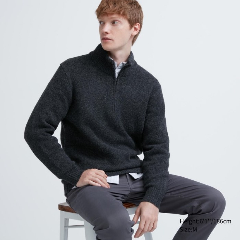 Uniqlo Souffle Yarn Half-Zip Long-Sleeve レディース セーター グレー | 8887116