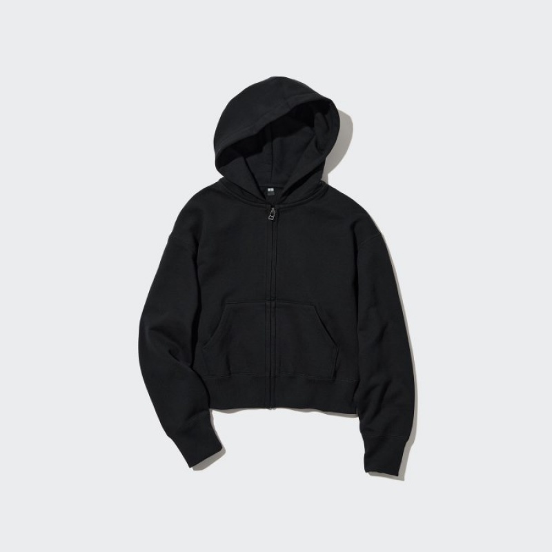 Uniqlo Sweat Full-Zip Long-Sleeve レディース パーカー 黒 | 126837