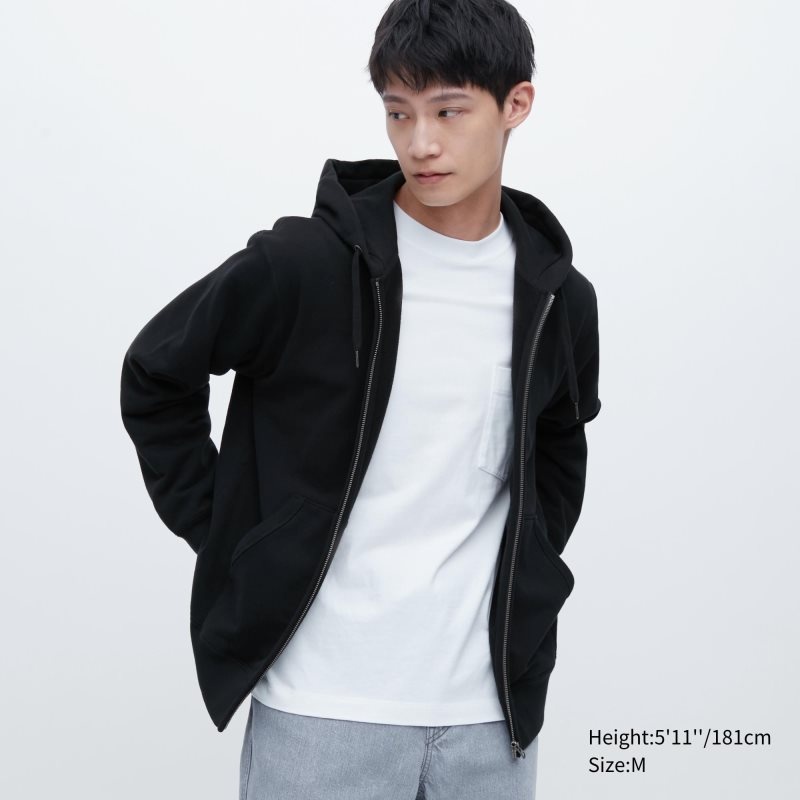 Uniqlo Sweat Full-zip メンズ パーカー 黒 | 5991391