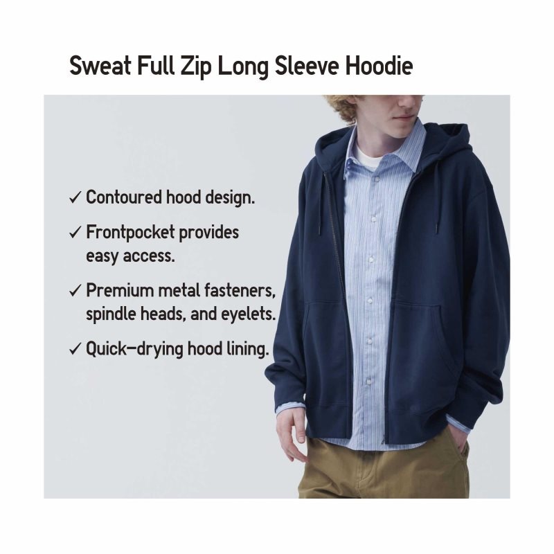 Uniqlo Sweat Long-sleeve Full-zip メンズ パーカー 黒 | 6411772