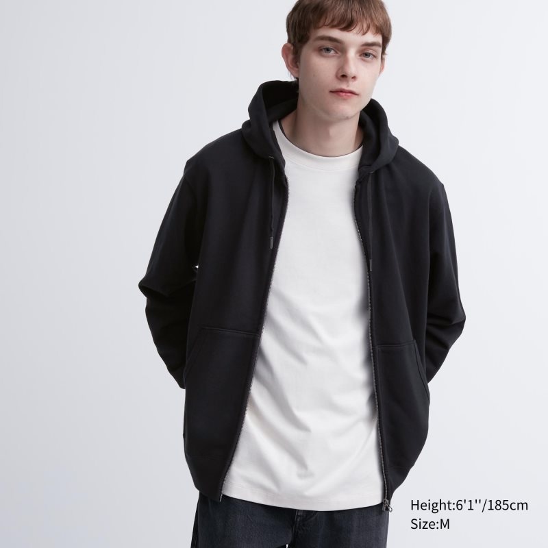 Uniqlo Sweat Long-sleeve Full-zip メンズ パーカー 黒 | 6411772