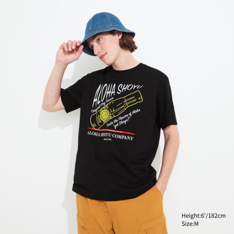Uniqlo The Brands Hawaii UT Short-Sleeve Aloha Shoyu レディース Tシャツ 黒 | 5942405