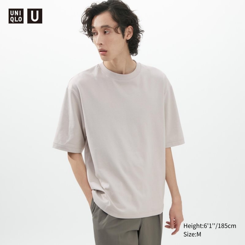 Uniqlo U AIRism Cotton Oversized Crew Neck Half-Sleeve メンズ Tシャツ グレー | 1775183